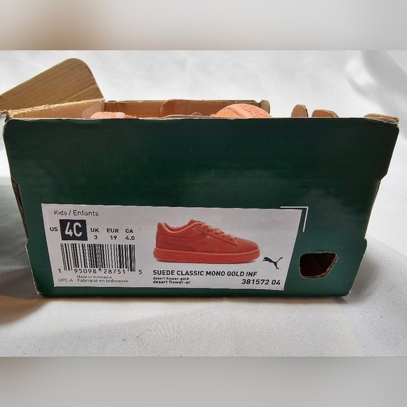 Kids Puma Suede Mono Gold size 4C - Picture 3 of 5